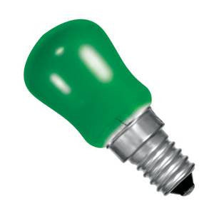 PY15SES-G-BE - 250v 15w E14 29X66mm Green Coloured Light Bulbs Bell - The Lamp Company