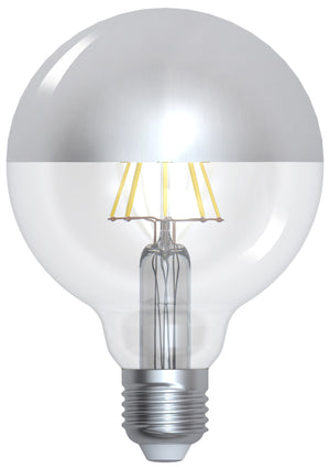 15649 - Globe D95 Filament LED "Silver Cap" 8W E27 2700K 950Lm Dim. LED Globe Light Bulbs The Lampco - The Lamp Company