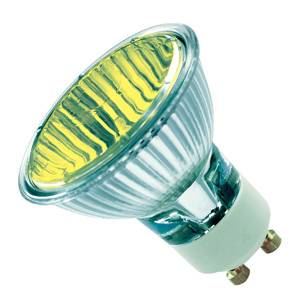 GE Lighting 240v 50w GU10 PAR16 50mm 25ø Yellow Aluminium Reflector Bulb.