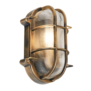 Forum Lighting Zink Davey 1 x E27 Caged Oval Bulkhead IP44 Gold - ZN-44230-GLD - Gold