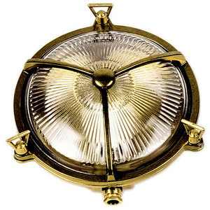 09611 - Navigator Solid Brass Large Trident Porthole Bulkhead - Raw Brass Navigator Range of Marine Bulkheads Lampfix - Sparks Warehouse