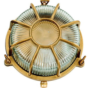 09613 - Navigator Solid Brass Extra Large Radial Porthole Bulkhead - Raw Brass Navigator Range of Marine Bulkheads Lampfix - Sparks Warehouse