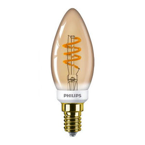 Philips CLA LEDCandle D 3.5-15W B35 E14 GOLD SP - Classic LEDcandle E14 Filament Gold 3.5W 136lm - 820 Extra Warm White | Dimmable - Replaces 25W