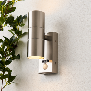 Forum Lighting Zink Leto IP65 2lt GU10 Wall Light w OR PIR SST - ZN-29179-SST-65 - Stainless Steel