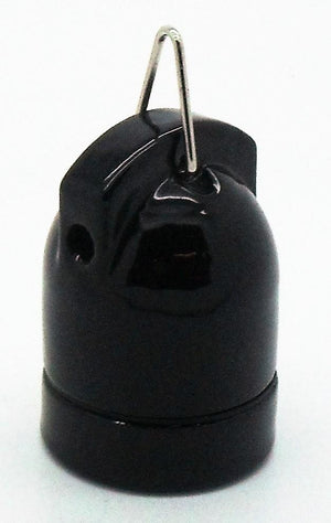 05740 - ES Gloss Black Porcelain Festoon Pendant Lampholder - Lampfix - Sparks Warehouse