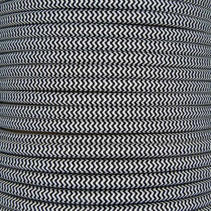 01009 Round Braided Flex 3 core 0.75mm Black/White Zig Zag, mtr