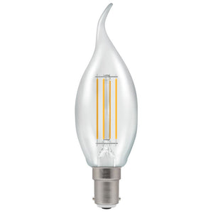 Crompton 12141 - LED Bent-Tip Candle Filament Clear • Dimmable • 5W • 2700K • SBC-B15d