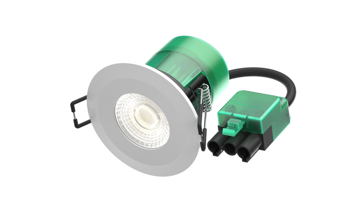 Bell 10500 - 6W Firestay LED Integrated Fixed Downlight, Incl White & Satin Bezel - 3000K - Plug & Play Fitting