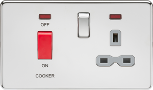 Knightsbridge SFR8333NPCG Screwless 45A DP Switch & 13A Switched Socket With Neons - Polished Chrome - Grey Insert