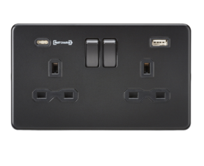 Knightsbridge SFR9909MBB Screwless 13A 2G Switched Socket With Type-C FASTCHARGE USB port - Matt Black