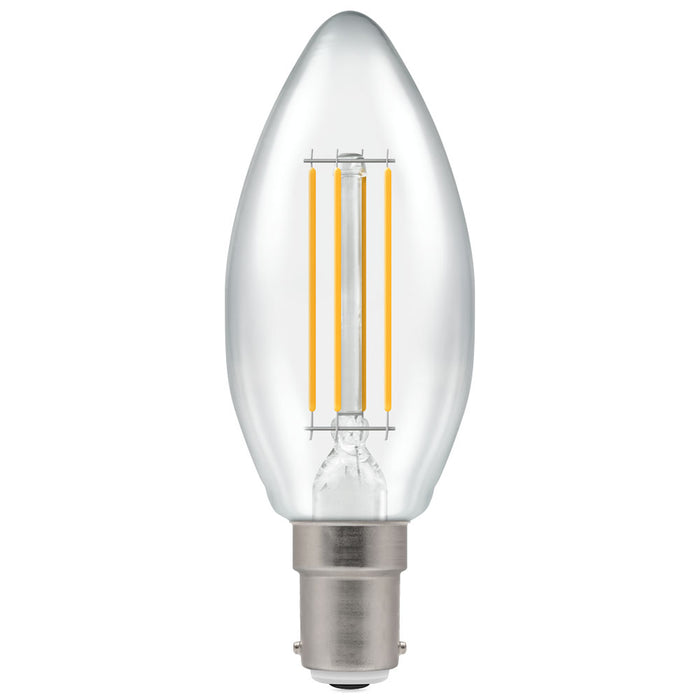 Crompton LED Filament Candle 5W 240V Very Warm White B15d Clear Dimmable