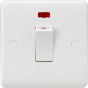 Knightsbridge CU8331NW White Curved edge 45A DP switch with neon (small) - White Rocker