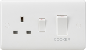 Knightsbridge CU8333W White Curved edge 45A DP switch and 13A switched socket - White Rocker