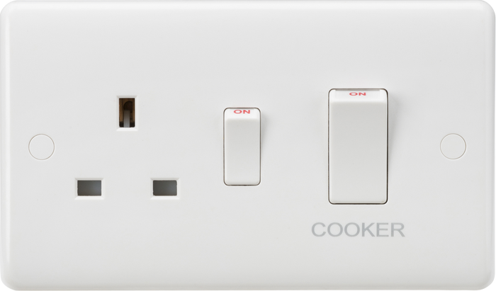 Knightsbridge CU8333W White Curved edge 45A DP switch and 13A switched socket - White Rocker