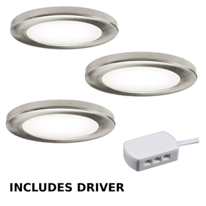 Knightsbridge UNDKIT3BCWW 230V IP20 2.5W LED Dimmable Under Cabinet Lights in Brushed Chrome - Pack of 3 – 3000K