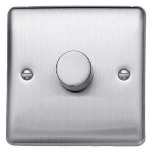 Caradok 400W 1gang 2way dimmer switch Brushed Chrome, Metal Switch, Grey Insert