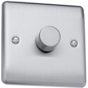 Caradok 400W 1gang 2way dimmer switch Brushed Chrome, Metal Switch, Grey Insert