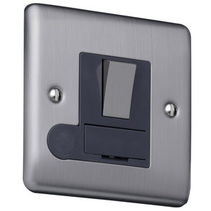 Caradok 13A switched FCU’s Brushed Chrome, Metal Switch, Grey Insert