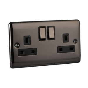 Caradok 2 Gang Double Pole switched socket - Black Nickel