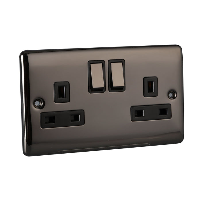 Caradok 2 Gang Double Pole switched socket - Black Nickel