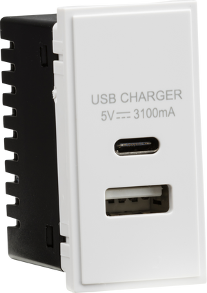 Knightsbridge NETUSBCWH Modular Dual USB Charger 5V DC 3.1A - White