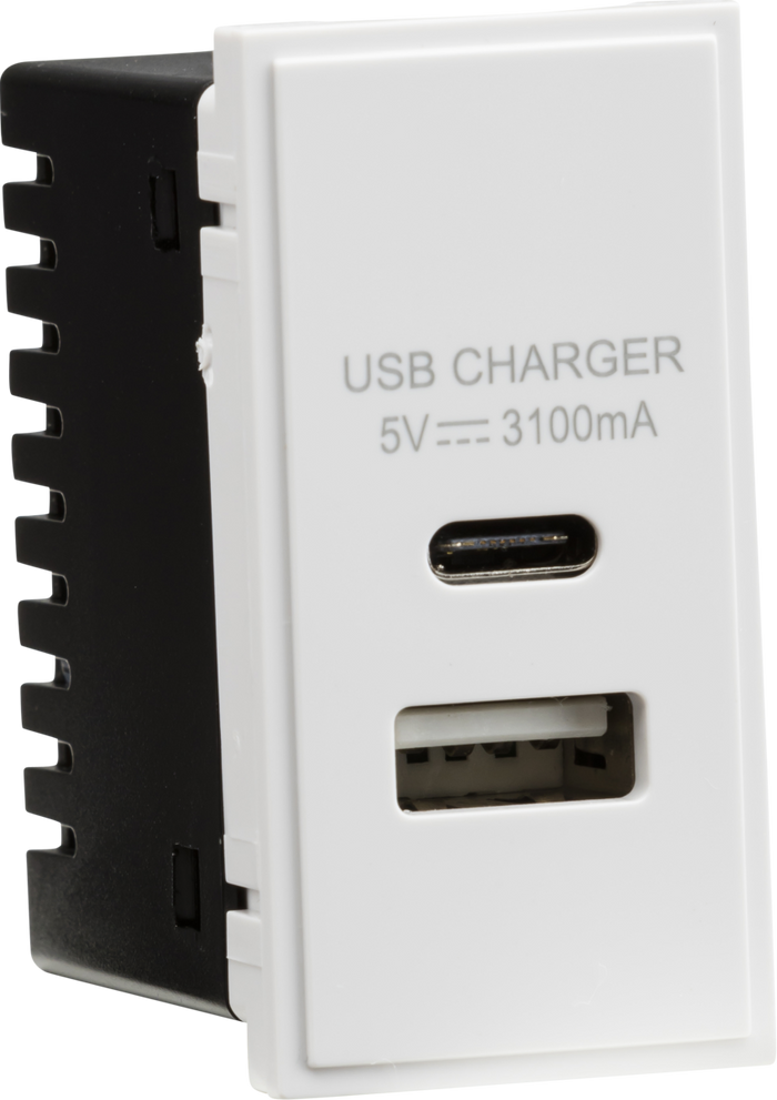 Knightsbridge NETUSBCWH Modular Dual USB Charger 5V DC 3.1A - White