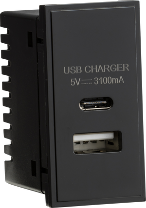 Knightsbridge NETUSBCBK Modular Dual USB Charger 5V DC 3.1A - Black