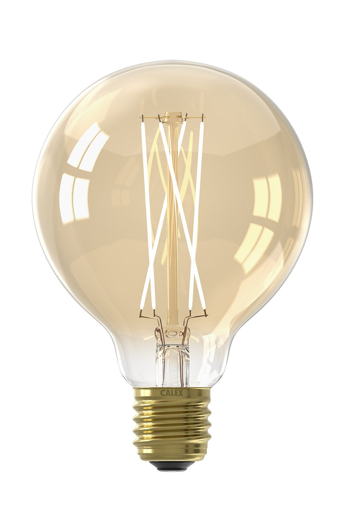 Calex 425467 - Calex LED Full Glass LongFilament Globe Lamp 220-240V 6W 430lm E27 G95, Gold 2100K Dimmable