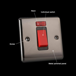 Caradok 1 Gang Cooker Control Unit Switched with Power Indicator - Black Nickel