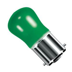 PY15BC-G-CR - 250v 15w Ba22d 29X59mm Green Coloured Light Bulbs Crompton - The Lamp Company