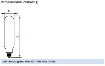 31380400 - Philips - LED classic-giant 6.5-40W E27 T65 GOLD DIM 66x273 ...