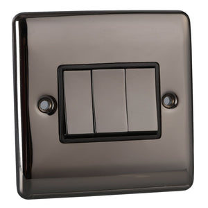 Caradok 3 Gang 2 Way Light Switch - Black Nickel