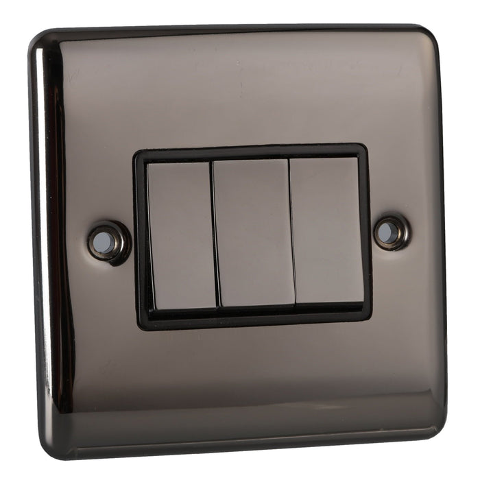 Caradok 3 Gang 2 Way Light Switch - Black Nickel