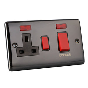 Caradok 45A switch neon 13A switched socket neon Black Nickel, Metal Switch