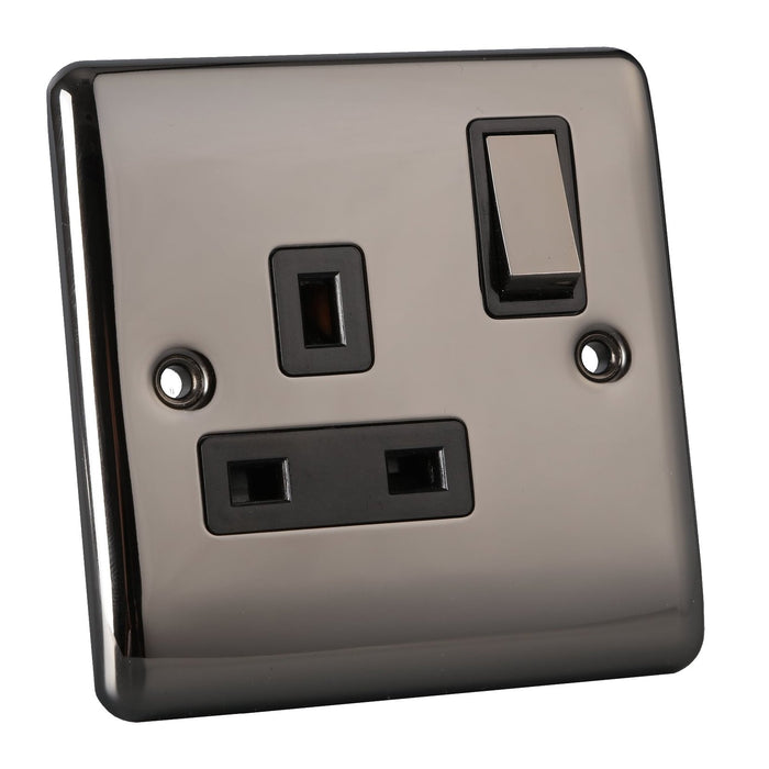 Caradok 1 Gang Double Pole Switched Socket - Black Nickel