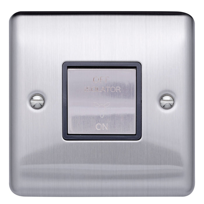 Caradok 1 gang 1 way 3-pole fan switch Brushed Chrome, Metal Switch, Grey Insert