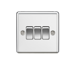 Knightsbridge CL4PC 3 Gang 2 way Light Switch - Rounded Edge Polished Chrome