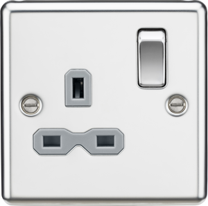 Knightsbridge CL7PCG 13A 1G DP Switched Socket with Grey Insert - Rounded Edge Polished Chrome