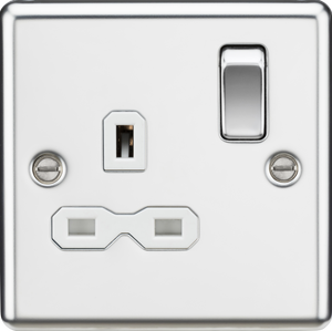 Knightsbridge CL7PCW 13A 1G DP Switched Socket with White Insert - Rounded Edge Polished Chrome