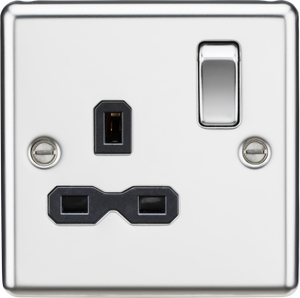 Knightsbridge CL7PC 13A 1G DP Switched Socket with Black Insert - Rounded Edge Polished Chrome