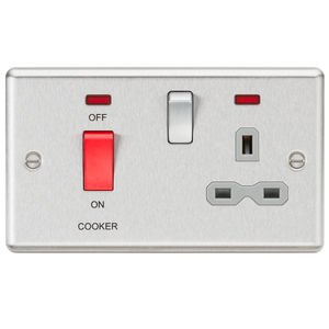 Knightsbridge CL83BCG 45A DP Cooker Switch & 13A Switched Socket - Neon & Grey Insert - Rounded Edge Brushed Chrome - Knightsbridge - Sparks Warehouse