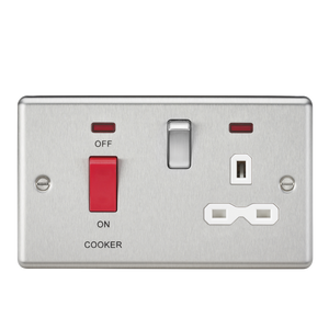Knightsbridge CL83BCW 45A DP Cooker Switch & 13A Switched Socket - Neon & White Insert - Rounded Edge Brushed Chrome - Knightsbridge - Sparks Warehouse