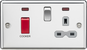 Knightsbridge CL83PCG 45A DP Cooker Switch & 13A Switched Socket - Neon & Grey Insert - Rounded Edge Polished Chrome