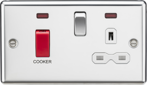 Knightsbridge CL83PCW 45A DP Cooker Switch & 13A Switched Socket - Neon & White Insert - Rounded Edge Polished Chrome