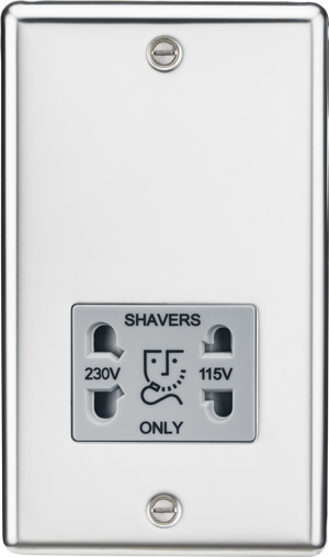 Knightsbridge CL89PCG Polished Chrome Dual Voltage Shaver Socket - Grey Insert Rounded Edge