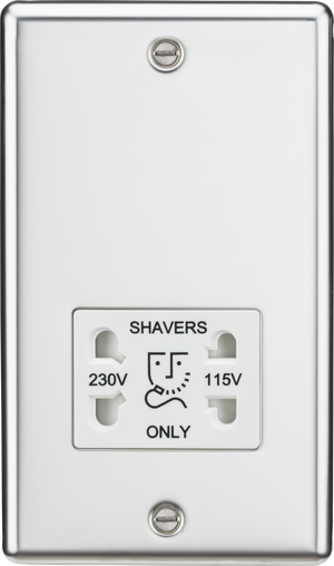 Knightsbridge CL89PCW Polished Chrome Dual Voltage Shaver Socket - White Insert Rounded Edge