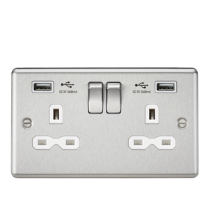 Knightsbridge CL9224BCW 13A 2G DP Switched Socket With White Inserts - USB Rounded Edge Brushed Chrome - Grey insert - Knightsbridge - Sparks Warehouse