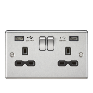Knightsbridge CL9224BC 13A 2G DP Switched Socket With Black Inserts- USB Rounded Edge Brushed Chrome - Grey insert - Knightsbridge - Sparks Warehouse