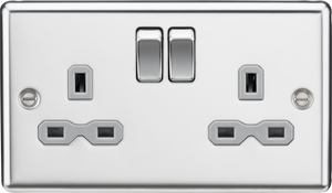 Knightsbridge CL9PCG 13A 2G DP Switched Socket Grey Insert - Rounded Edge Polished Chrome
