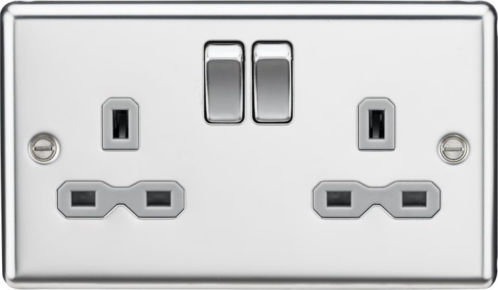 Knightsbridge CL9PCG 13A 2G DP Switched Socket Grey Insert - Rounded Edge Polished Chrome